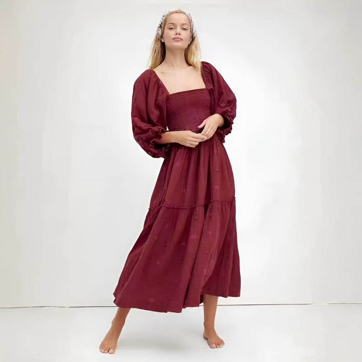 Moira™| Comfy Floral Lantern Sleeve Square Neck Maxi Dress