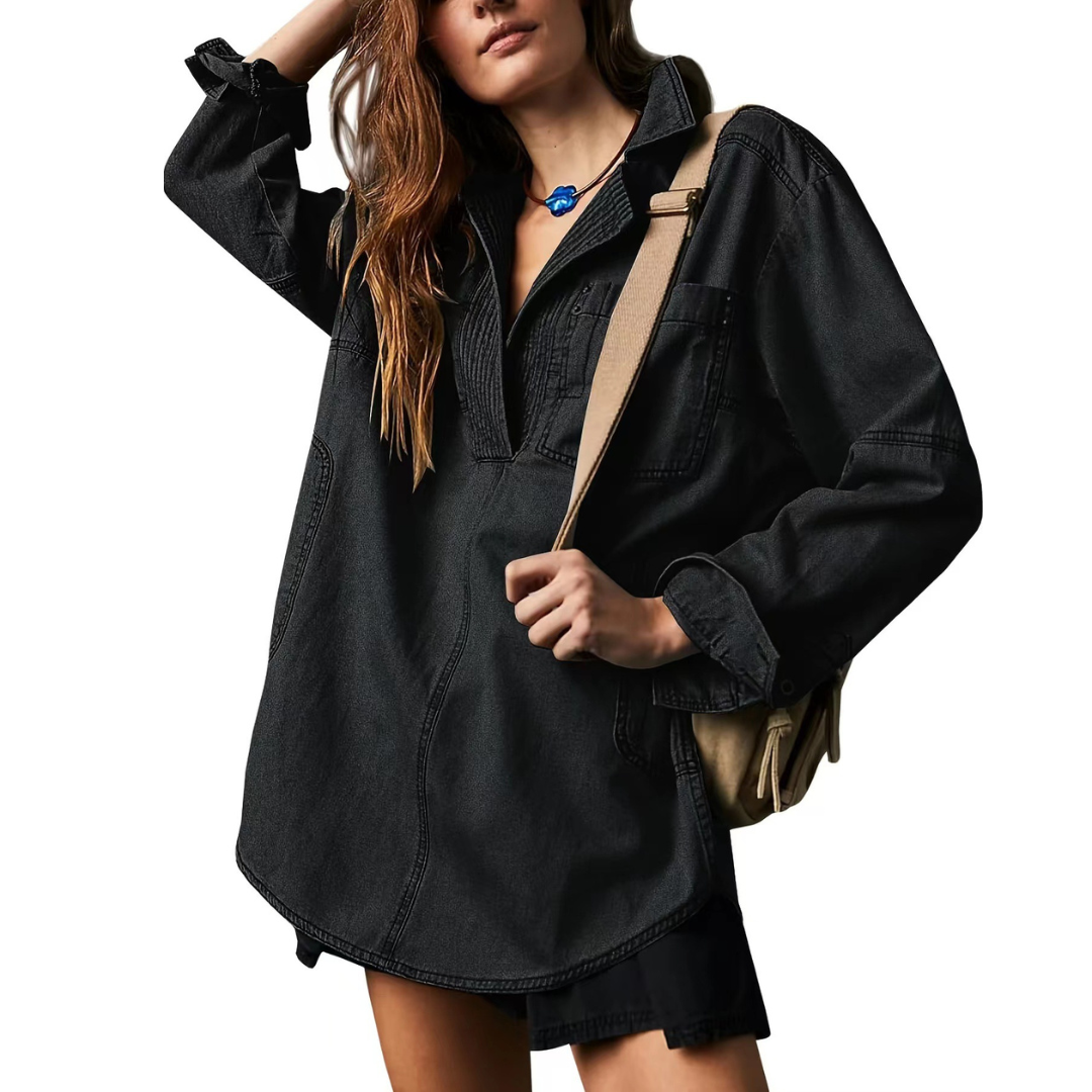 Nisha™ | Chic V-Neck Loose Fit Long-sleeve Top