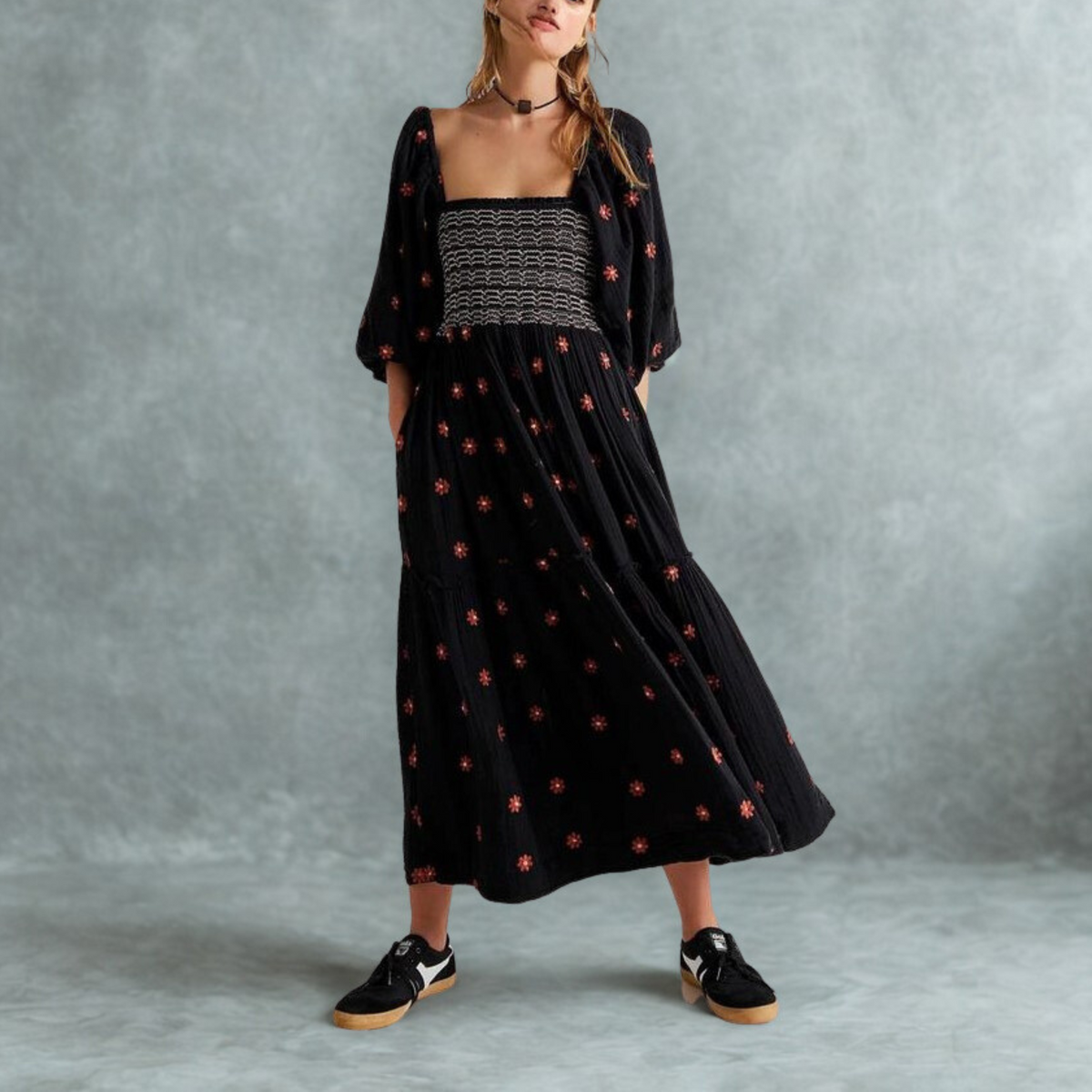 Moira™| Comfy Floral Lantern Sleeve Square Neck Maxi Dress