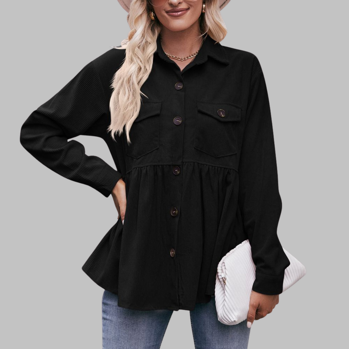 Marisa™ | Vintage Button Front Long Sleeve Collared Top