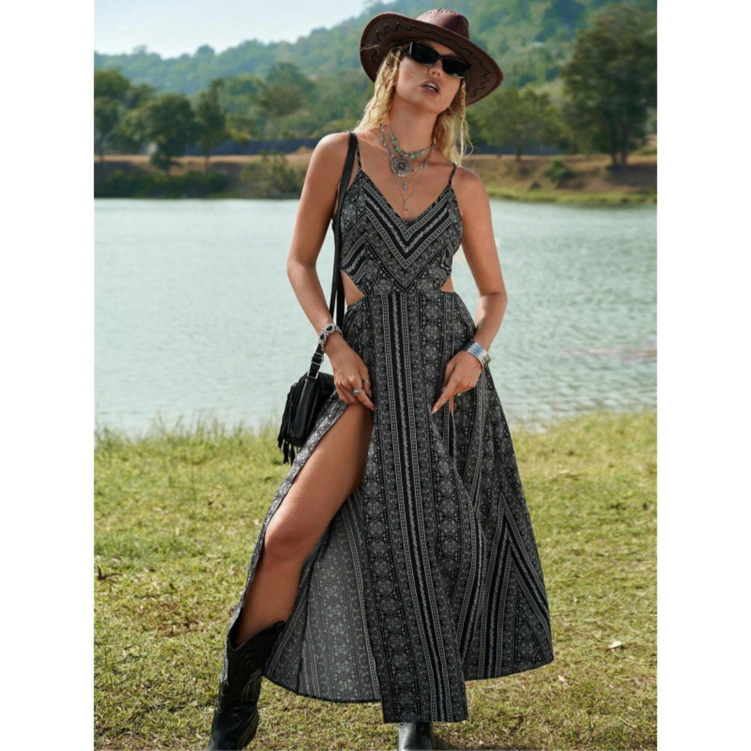 Clarinda™| Casual Deep V-Neck Shirred Sleeveless Maxi Dress