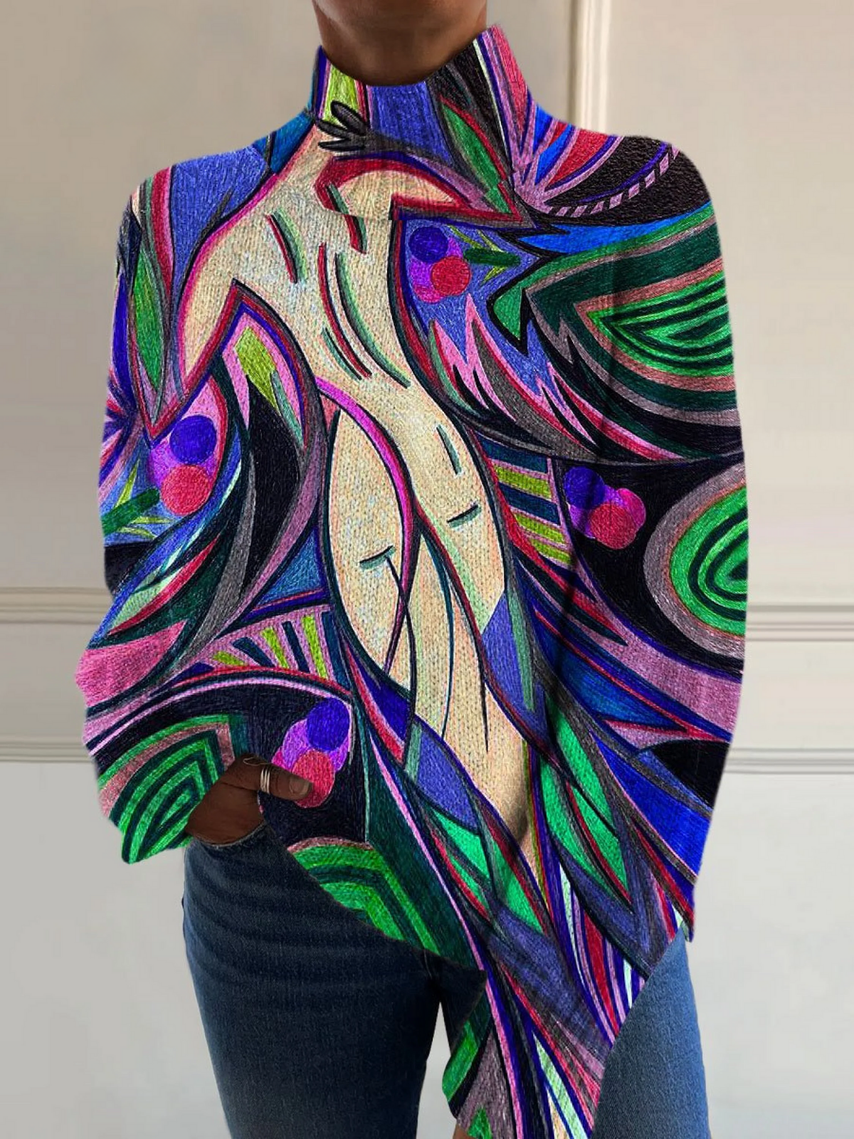 Cheryl | Retro abstract nude poster crochet sweater