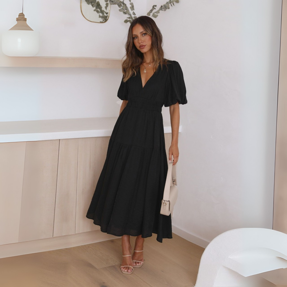 Namu™ | Classy V-Neck Long Sleeve A-Line Maxi Dress