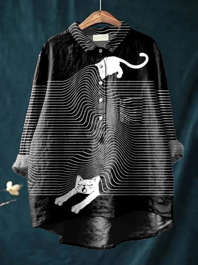 Cora Cat Art Shirt | Artistic Long Sleeve Shirt