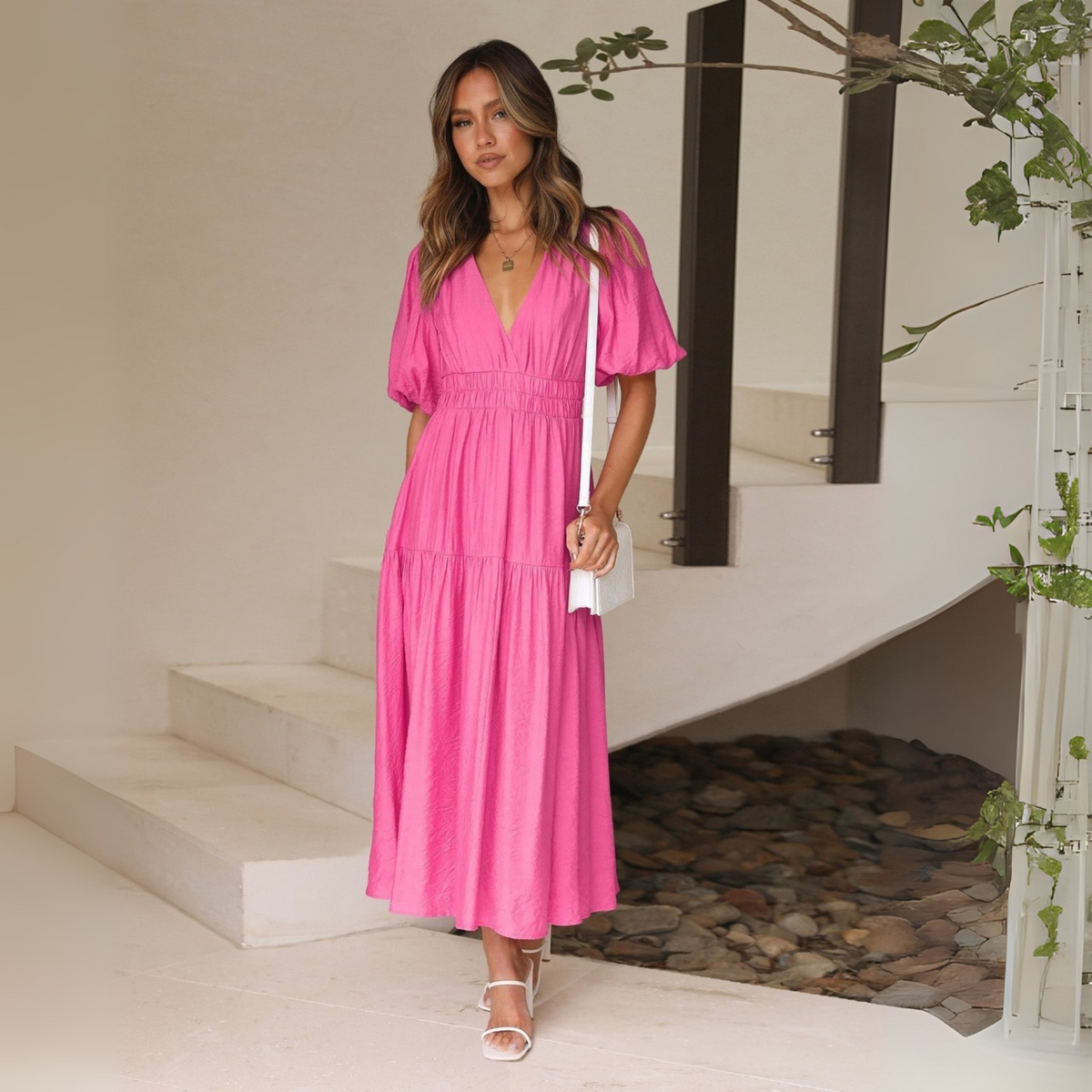 Namu™ | Classy V-Neck Long Sleeve A-Line Maxi Dress