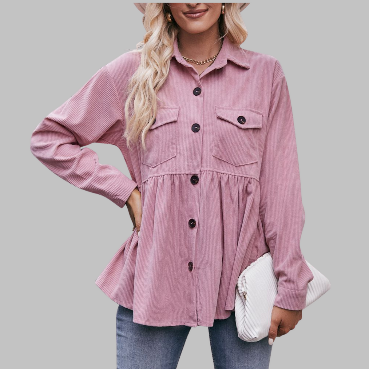 Marisa™ | Vintage Button Front Long Sleeve Collared Top