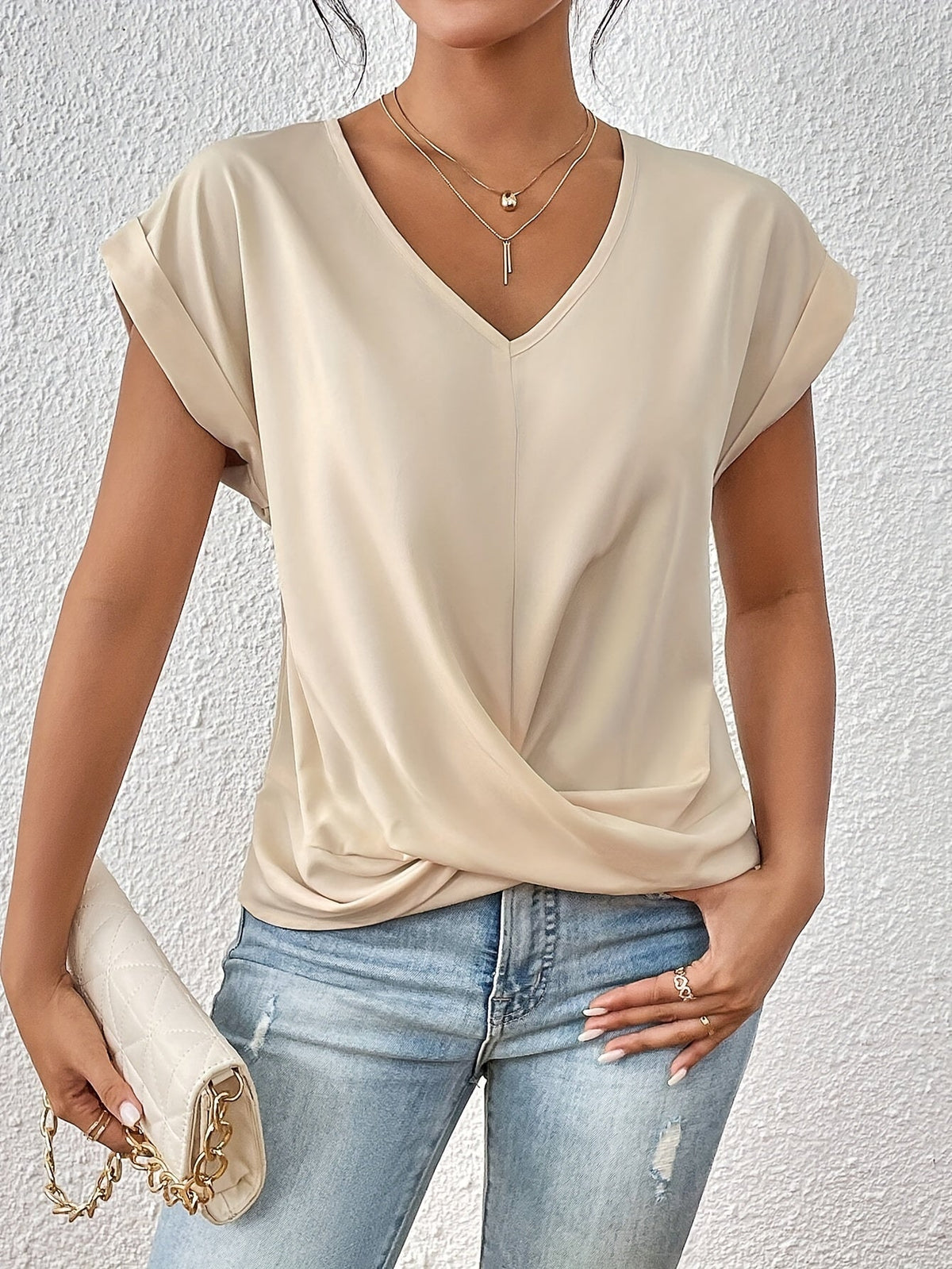 Meika™ | Women Classic Twist Detail V-Neck Top