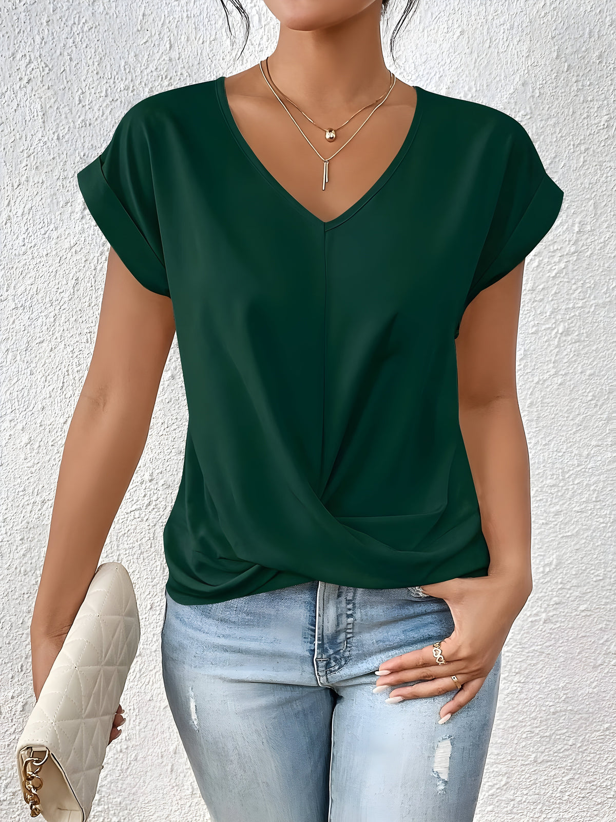 Meika™ | Women Classic Twist Detail V-Neck Top