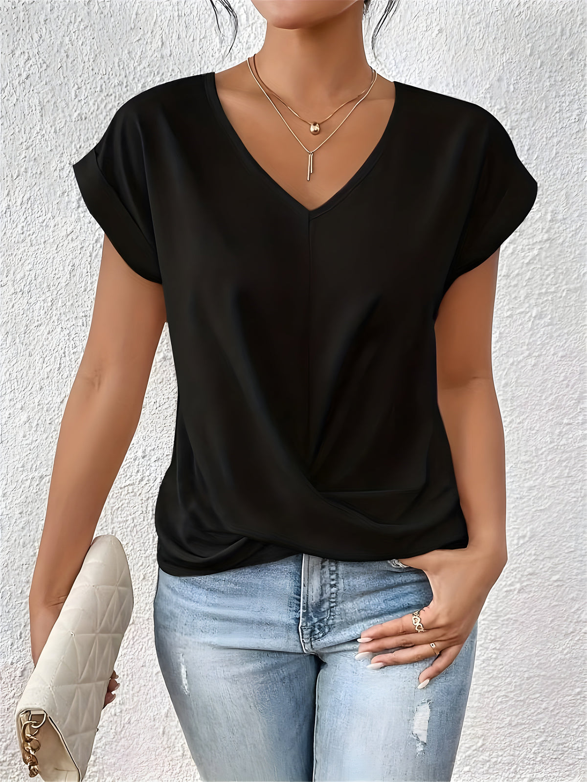 Meika™ | Women Classic Twist Detail V-Neck Top