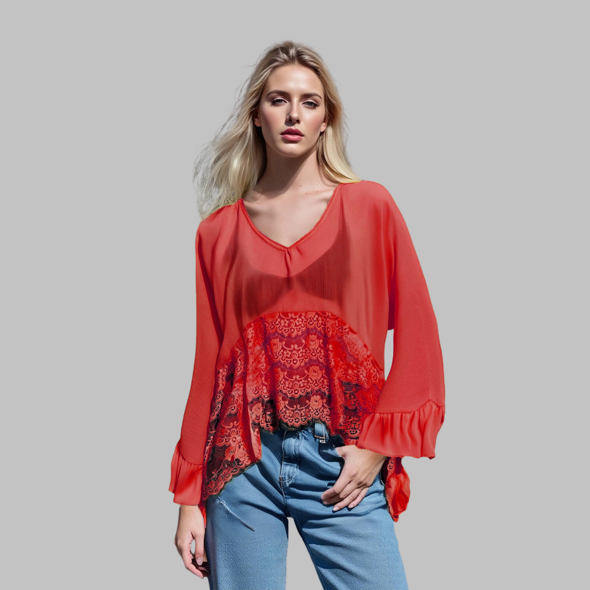 Leona Classy V-Neck Batwing Sleeve Cover-Up Top | Elegant Everyday Top