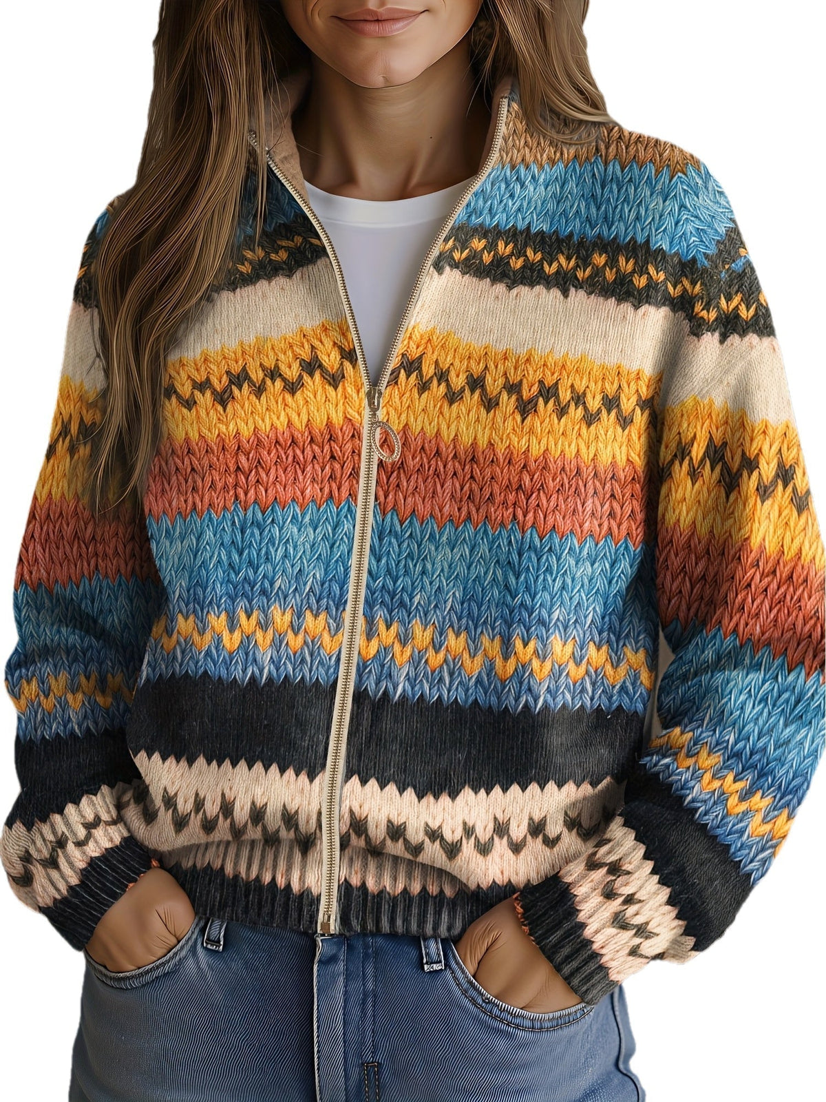 Cheryl | Multicolour Striped Zip Cardigan