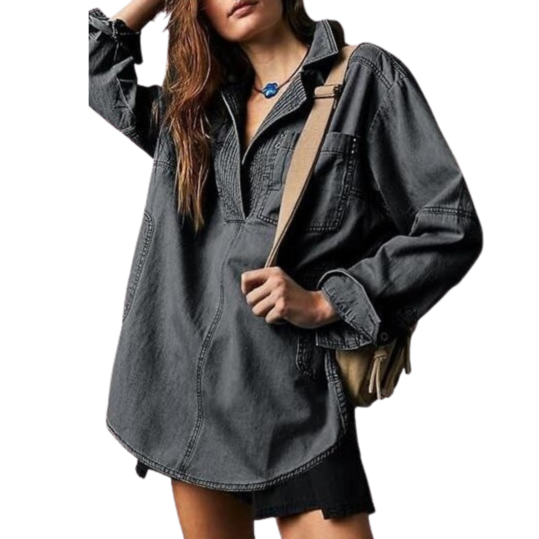 NALINAE™ | Chic V-Neck Denim Tunic Top