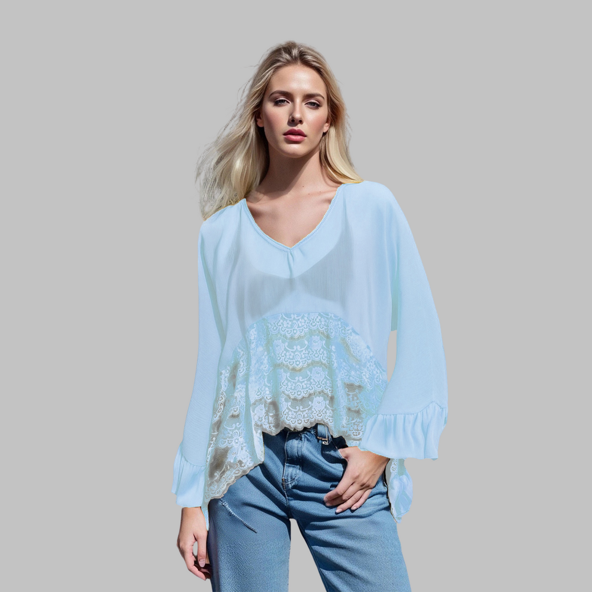 Leona Classy V-Neck Batwing Sleeve Cover-Up Top | Elegant Everyday Top