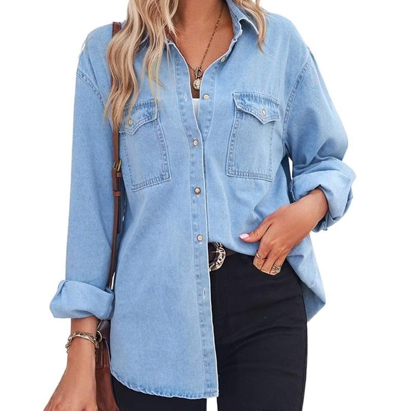 Charlotte Vintage Long Sleeve Jean Shirt | Chic Casual Top