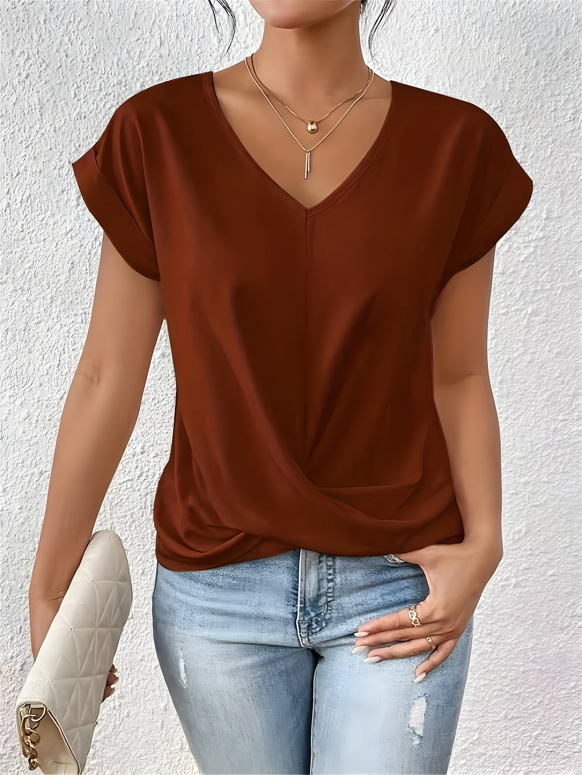 Meika™ | Women Classic Twist Detail V-Neck Top