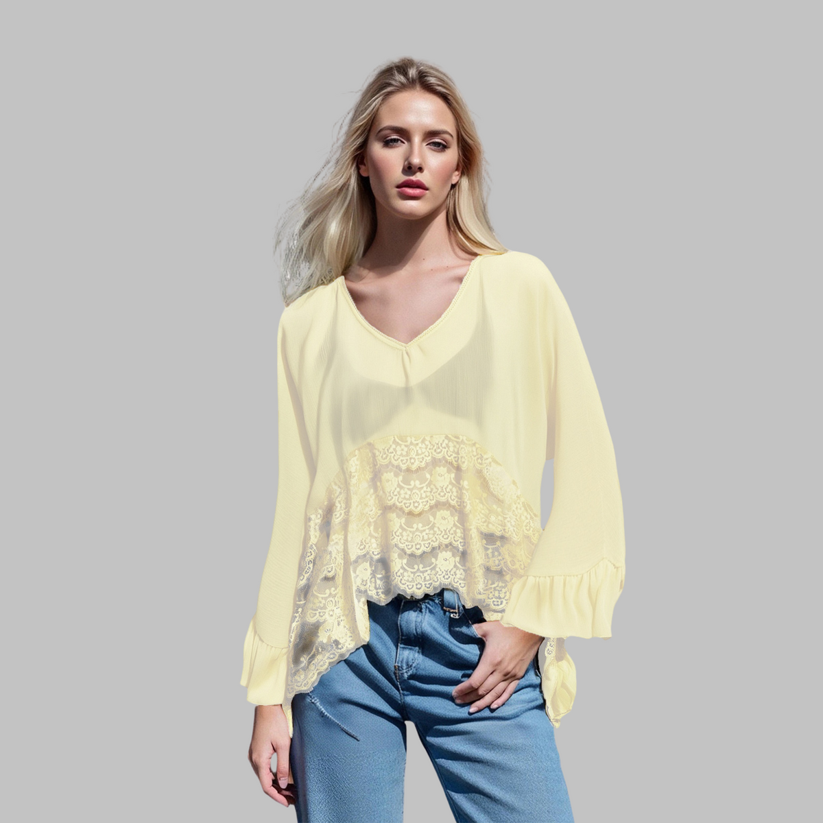 Leona Classy V-Neck Batwing Sleeve Cover-Up Top | Elegant Everyday Top