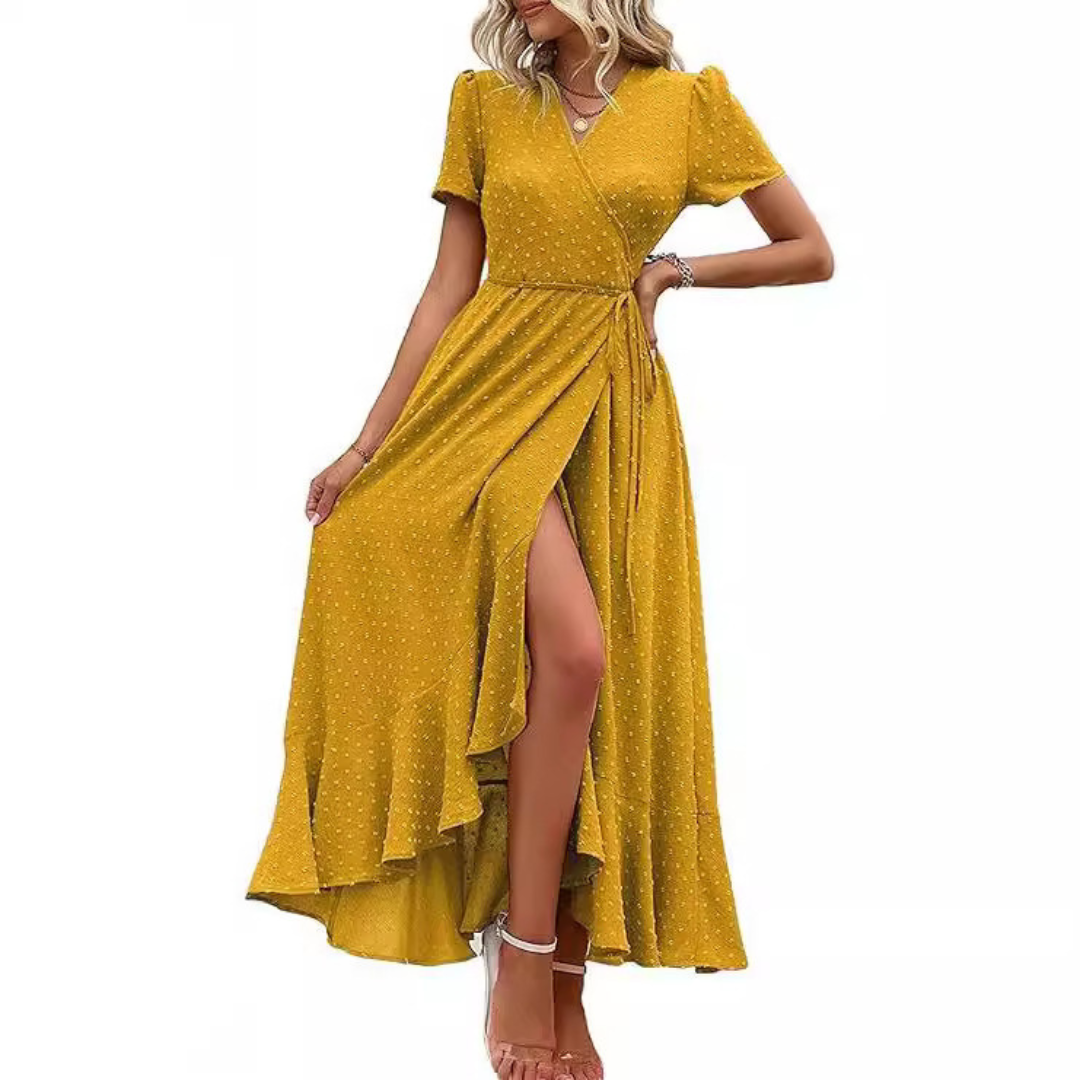 Pilar™ | Classy Flowy Wrap V-Neck Short Sleeve Maxi Dress