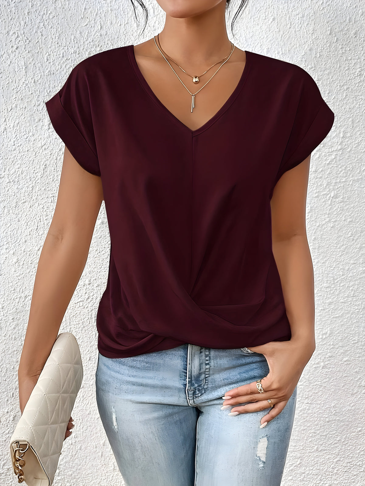 Meika™ | Women Classic Twist Detail V-Neck Top