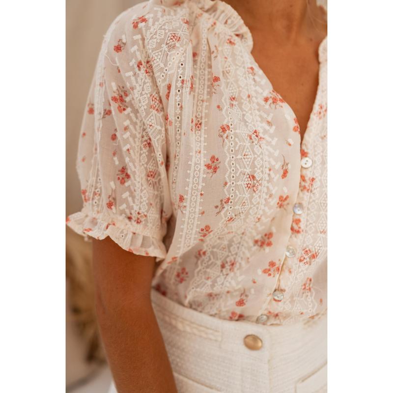 SOPHINI™ | Casual Floral Short-Sleeved Lining Blouse