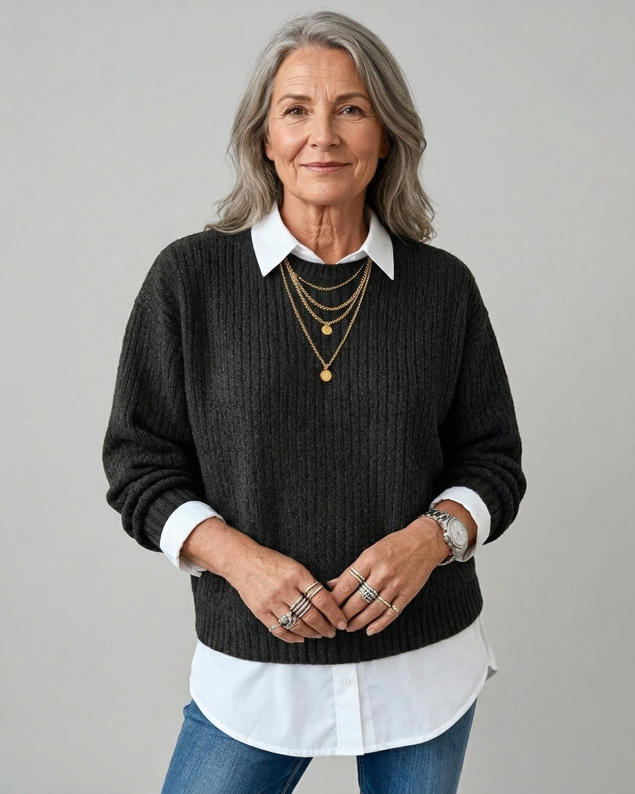 Laluna | Sweater With Shirt Collar And Patchwork Design