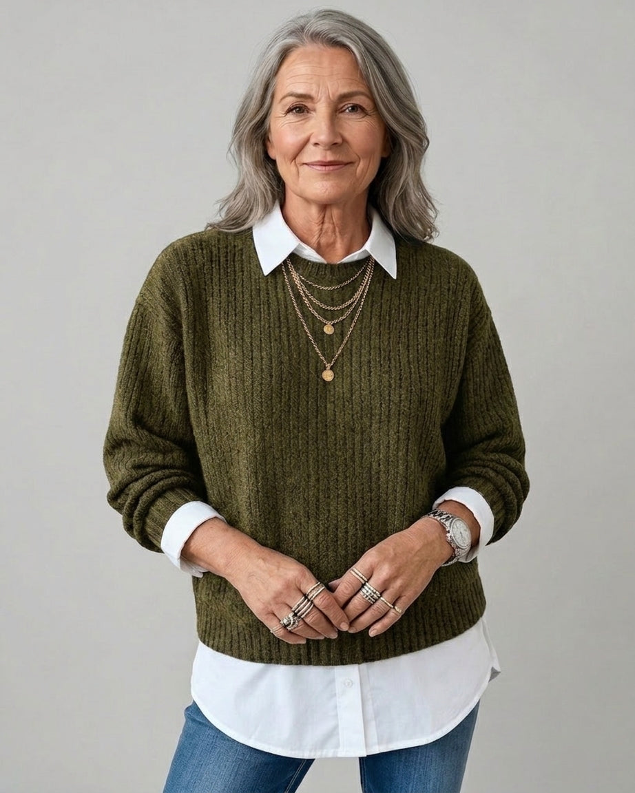 Laluna | Sweater With Shirt Collar And Patchwork Design