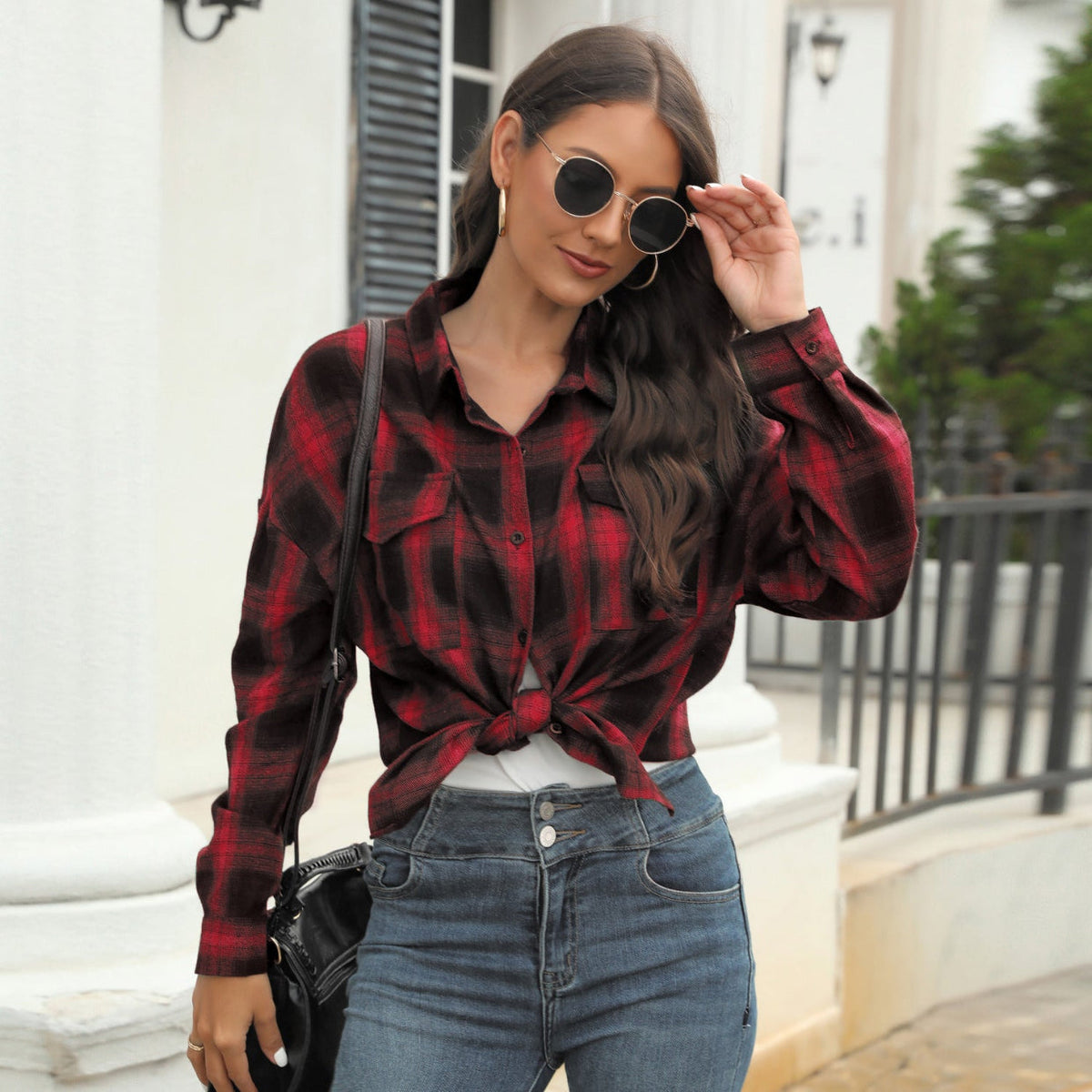 TORI™ | Vintage Plaid Button Down Long Sleeve Blouse