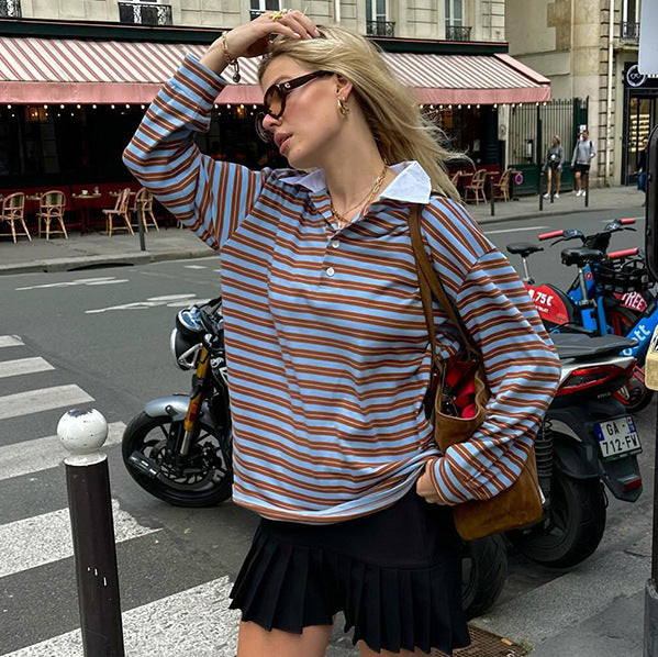 Scarlett Casual Oversized Striped Collared Top | Relaxed Everyday Top