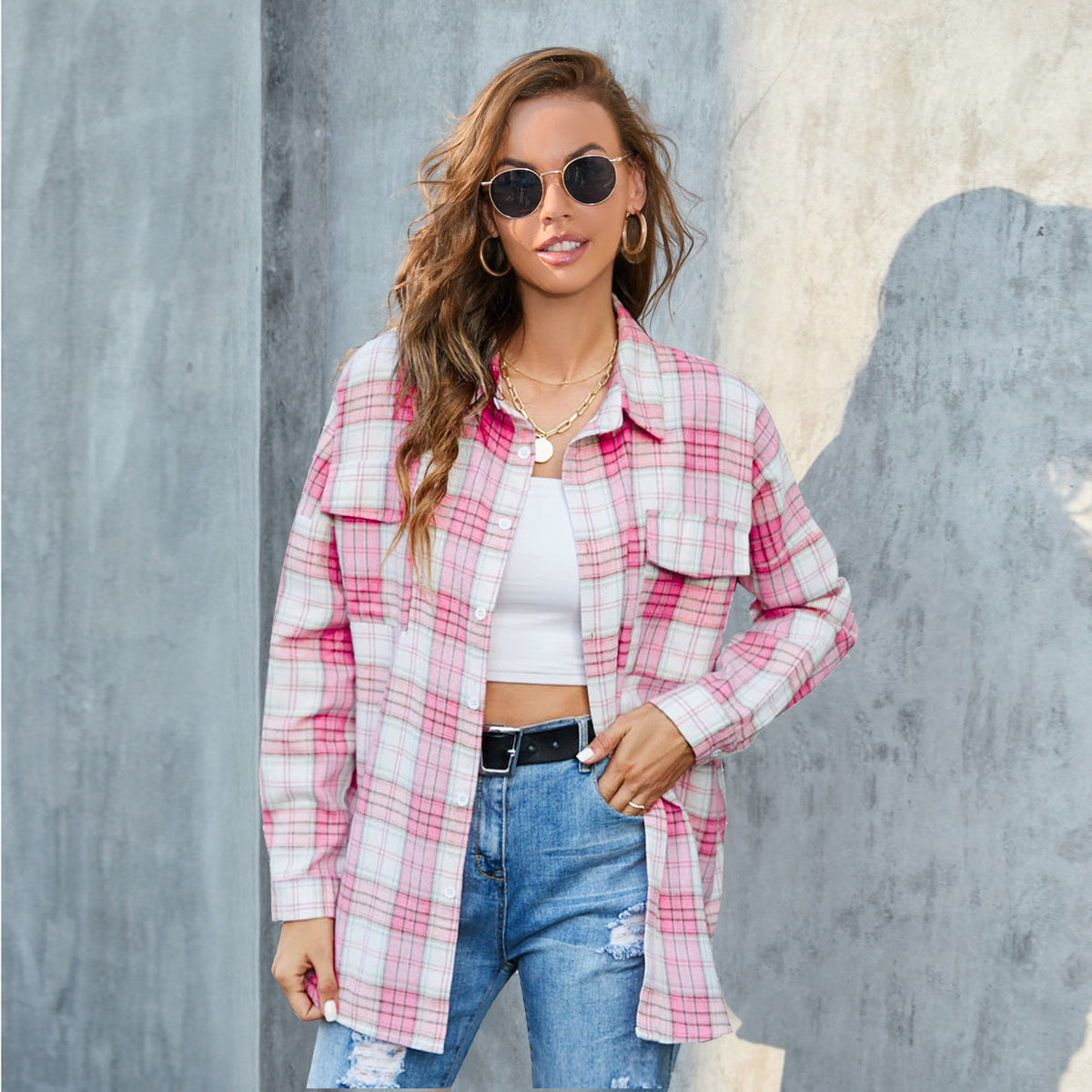 TORI™ | Vintage Plaid Button Down Long Sleeve Blouse