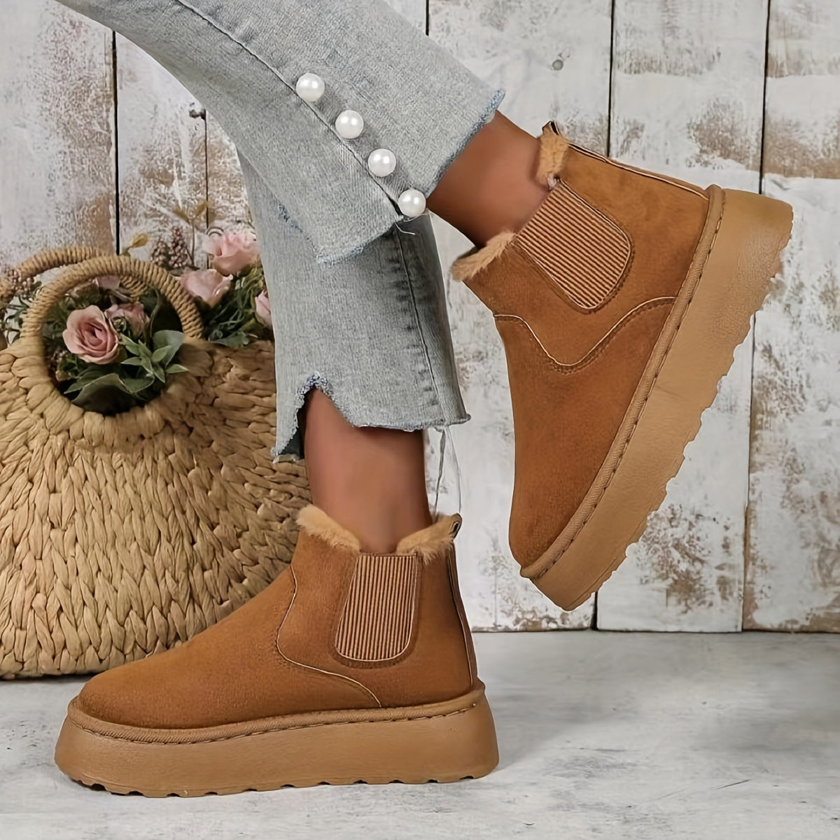 Verlie | Comfy Faux Suede Slip-On Snow Short Boots
