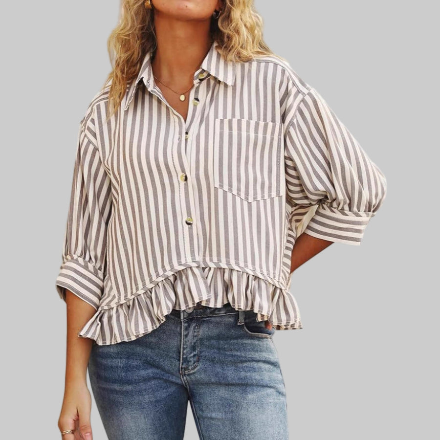 Kolet Casual Summer Ruffled Button Down Blouse | Breezy Elegant Summer Top