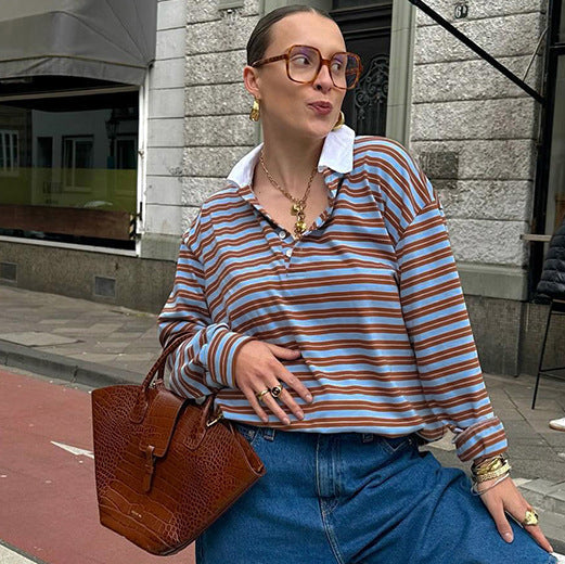 Scarlett Casual Oversized Striped Collared Top | Relaxed Everyday Top