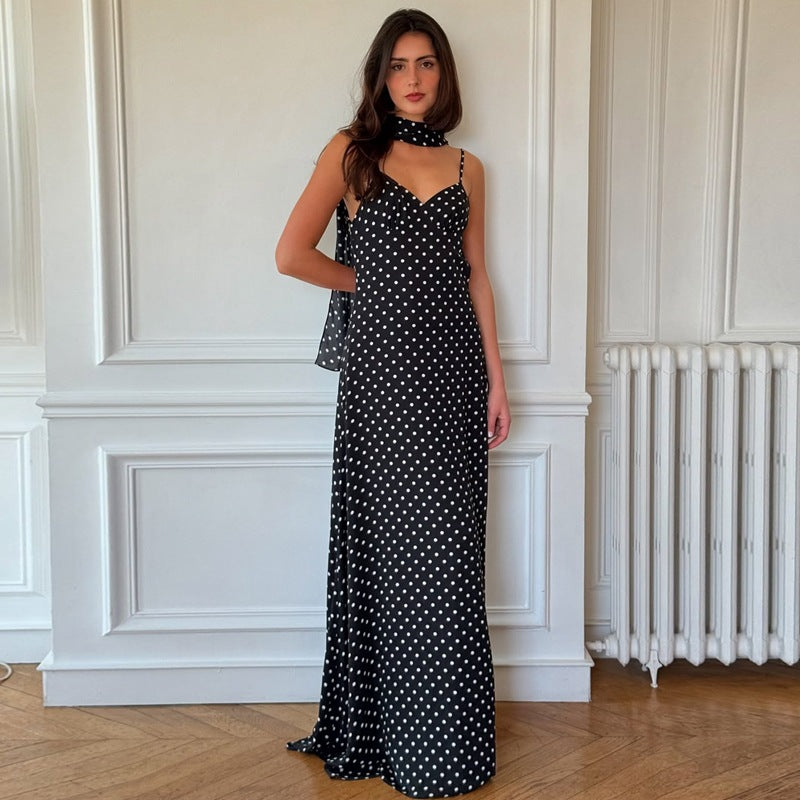 Zena™| Classic Polka Dots V-Neck Backless Maxi Dress