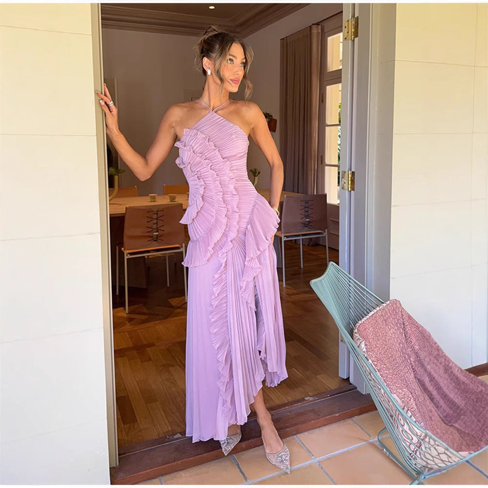 Regine™ | Elegant Halter Neck Lotus Summer Maxi Dress