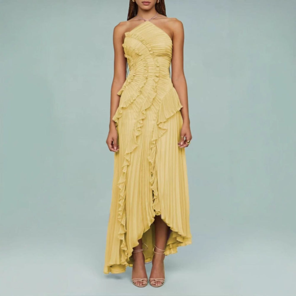 Regine™ | Elegant Halter Neck Lotus Summer Maxi Dress