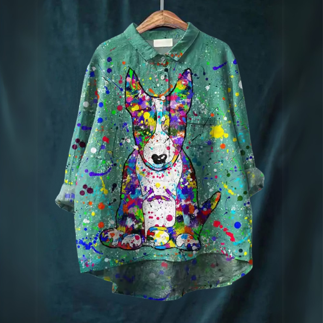 Aaliyah Dog Art Shirt | Artistic Relaxed Fit Blouse