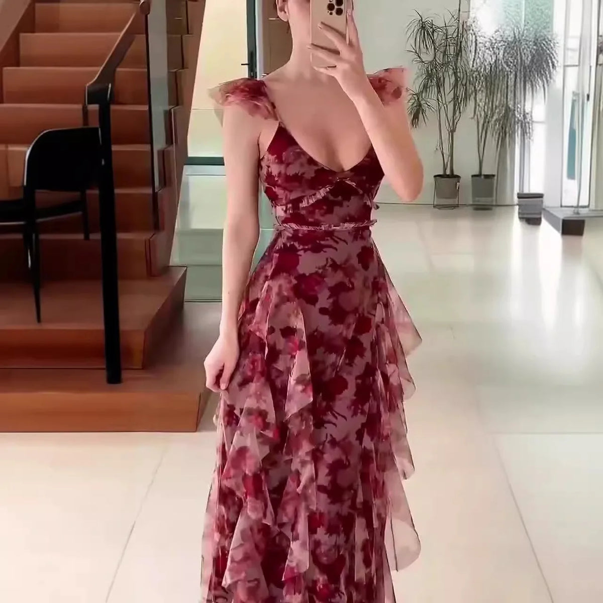 Mariela™| Romantic Floral Ruffle Maxi Dress