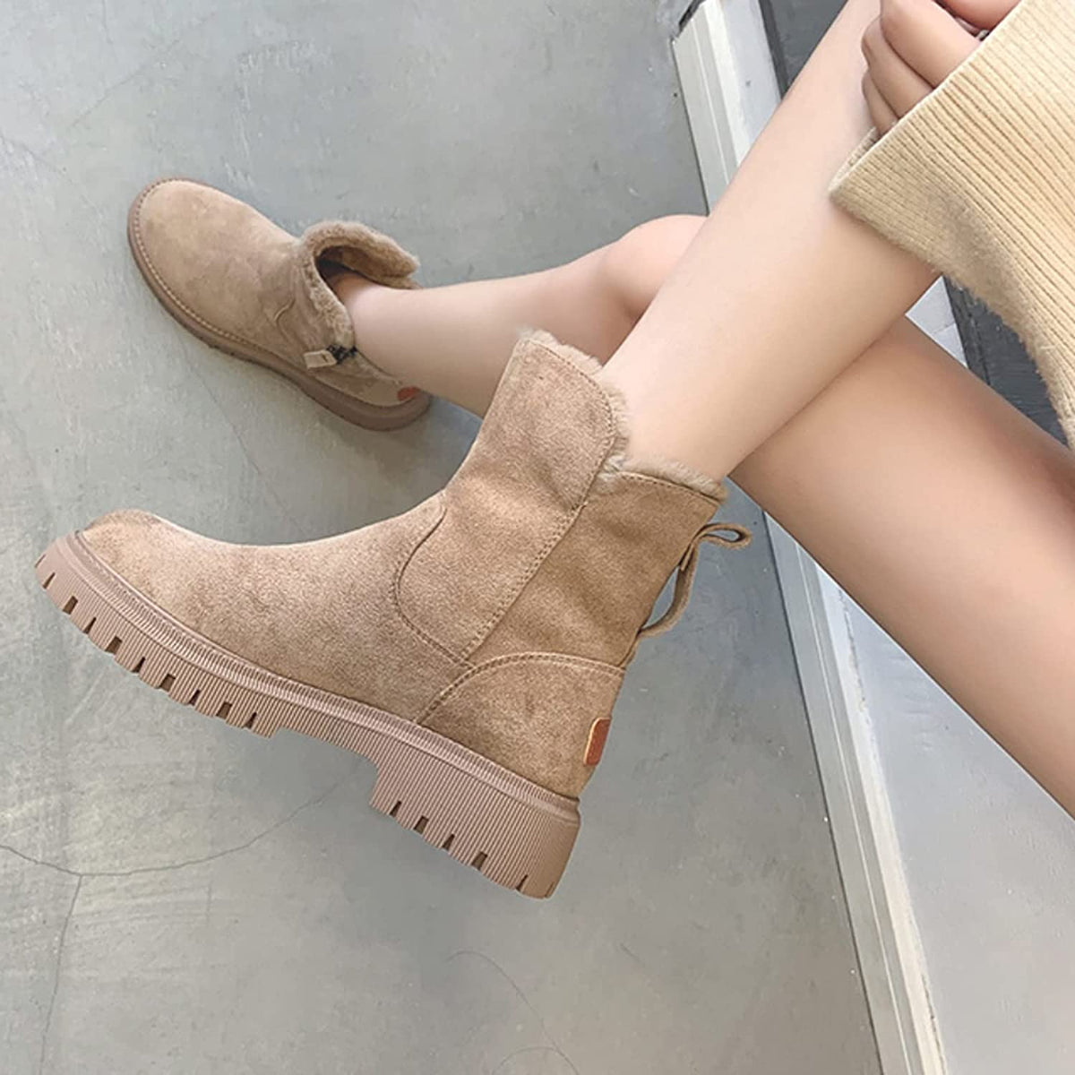 FREYA | Women's Winter Boots – Faux Suede, Fleece-Lined, Lugged Sole