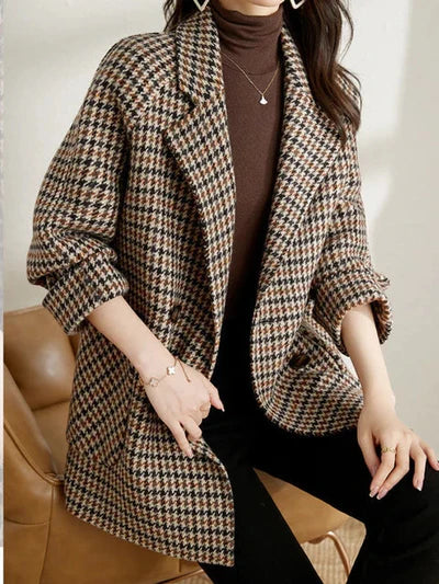Women's Pea Double-Breasted Houndstooth Coat