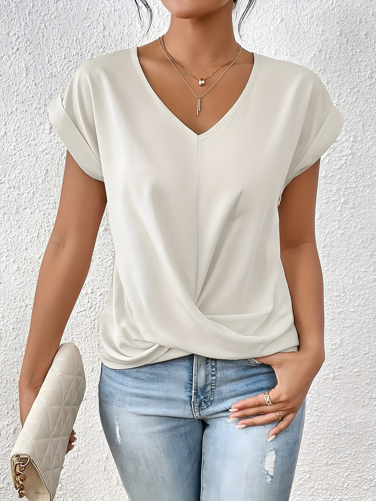 Meika™ | Women Classic Twist Detail V-Neck Top