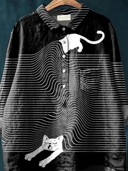 Cora Cat Art Shirt | Artistic Long Sleeve Shirt