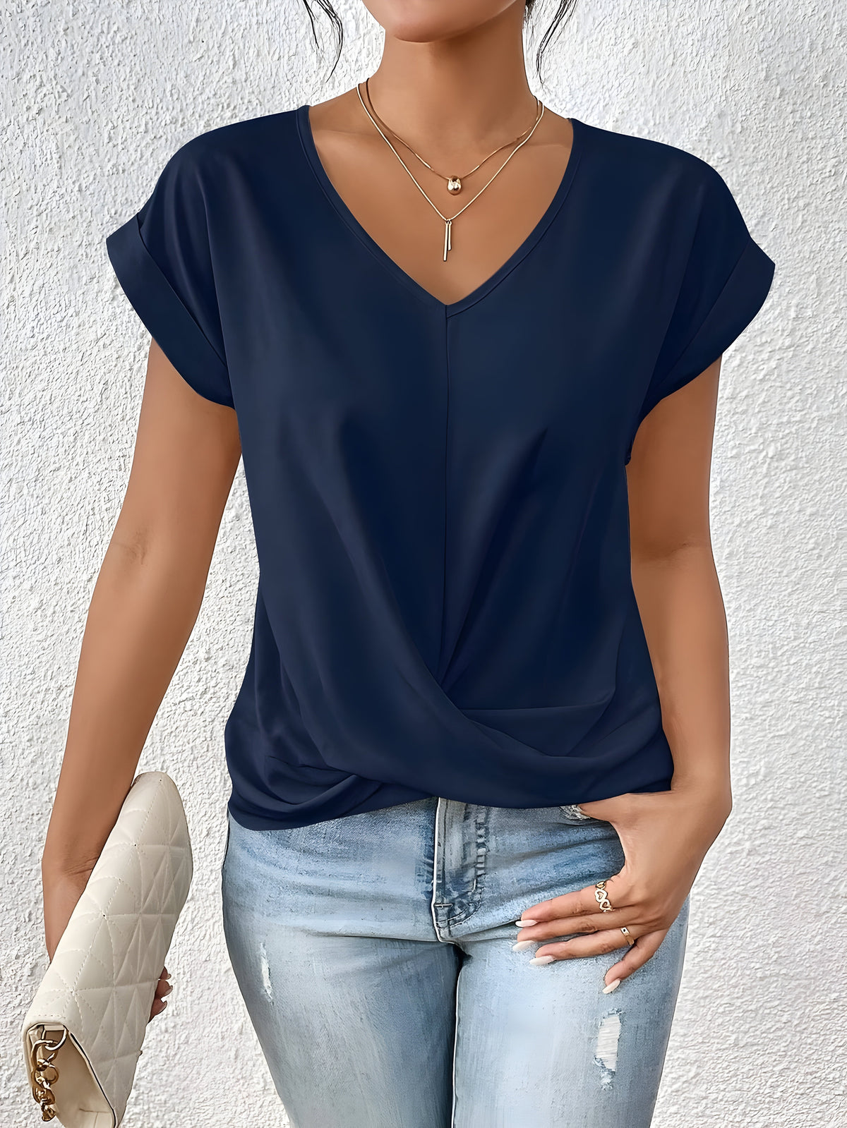 Meika™ | Women Classic Twist Detail V-Neck Top