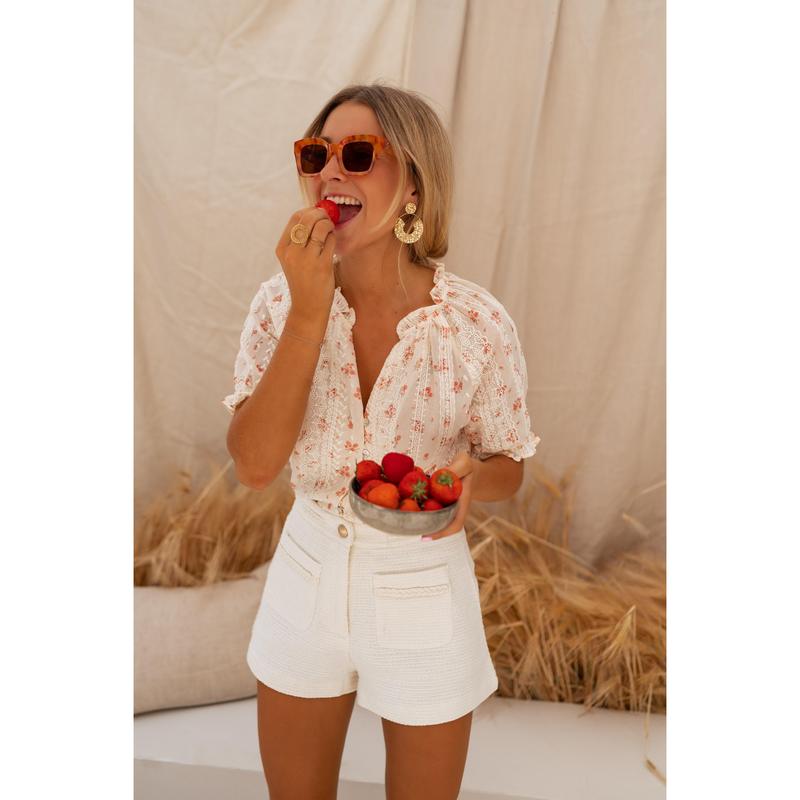 SOPHINI™ | Casual Floral Short-Sleeved Lining Blouse