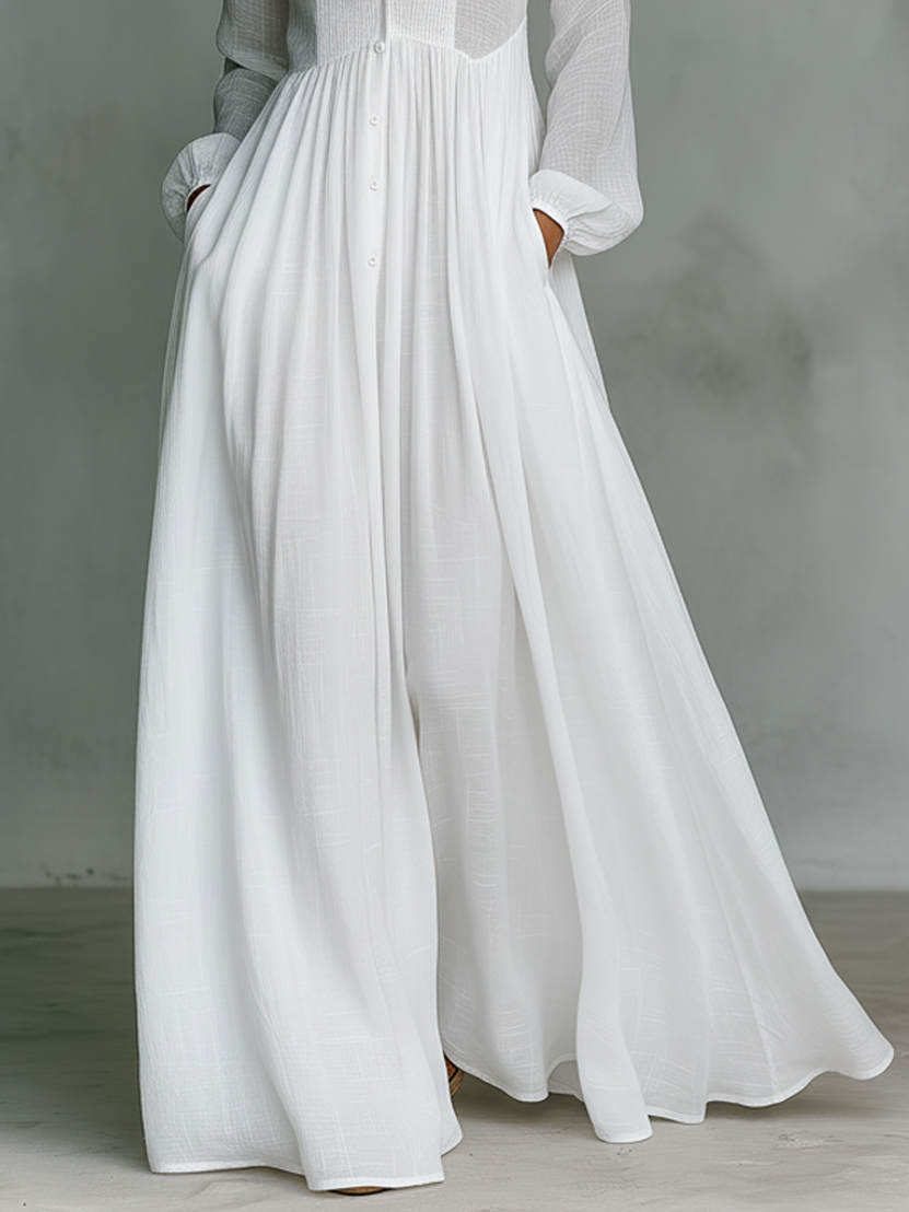 Veronica | Cotton Linen Maxi Dress with High Collar