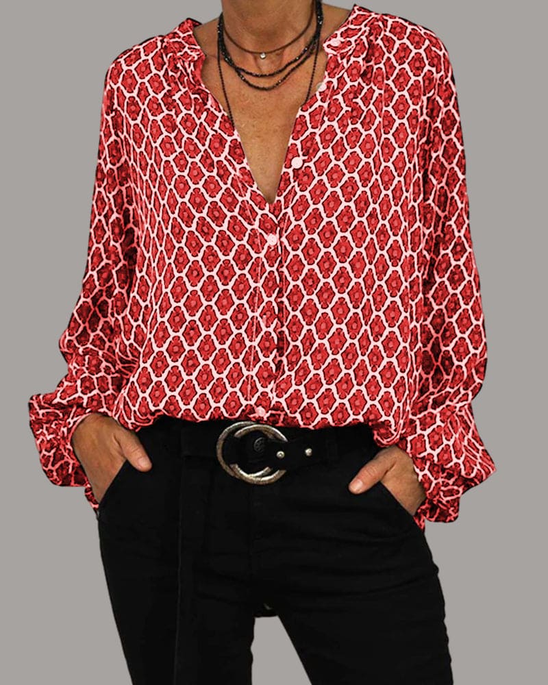 Elvira™ | Geometric Women V-Neck Blouse