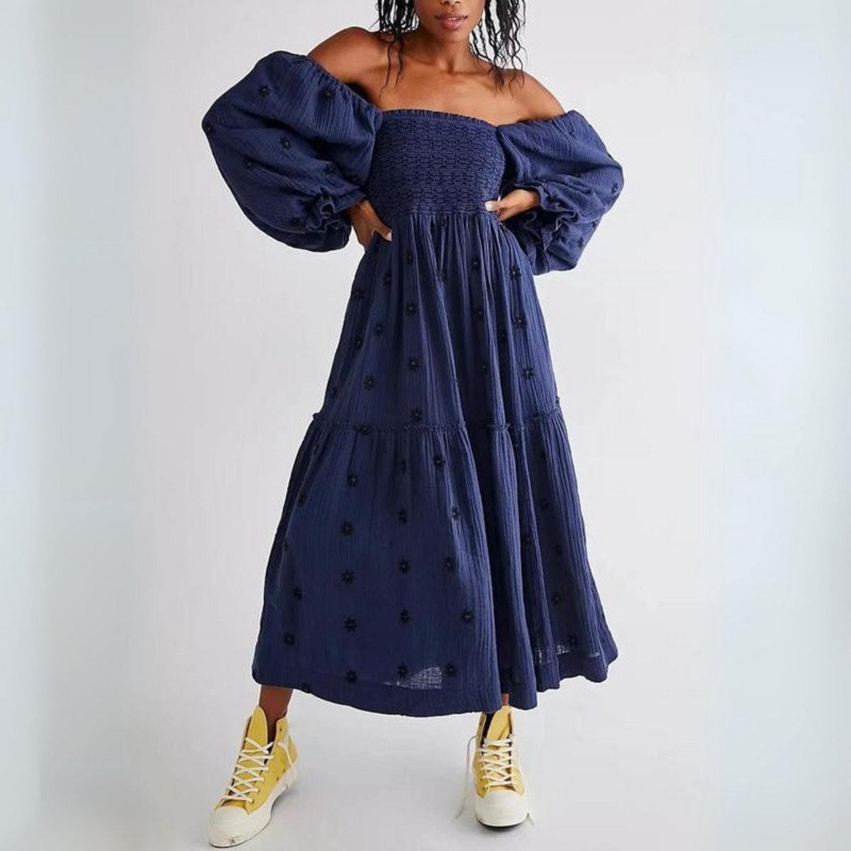 Moira™| Comfy Floral Lantern Sleeve Square Neck Maxi Dress