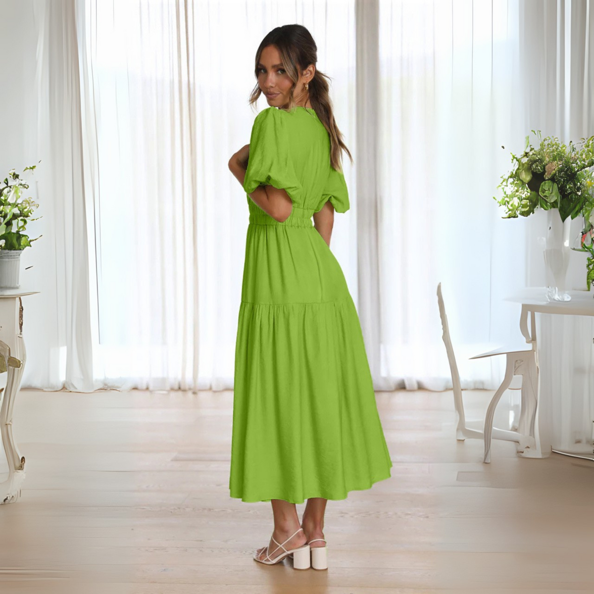 Namu™ | Classy V-Neck Long Sleeve A-Line Maxi Dress