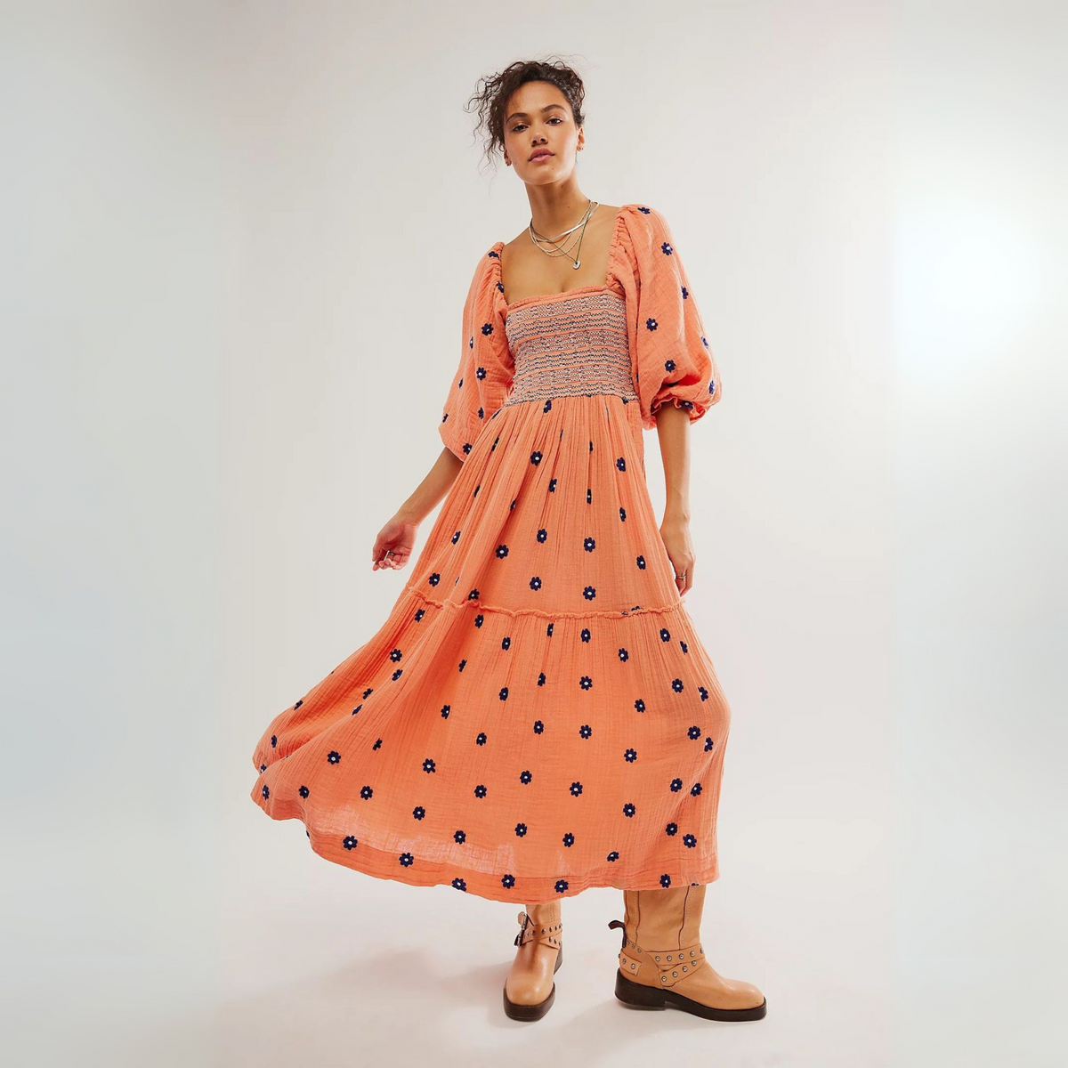 Moira™| Comfy Floral Lantern Sleeve Square Neck Maxi Dress