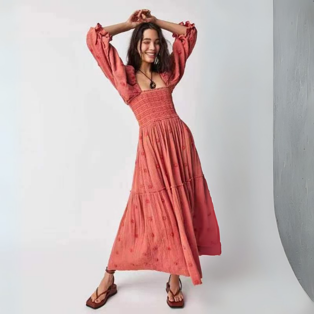 Moira™| Comfy Floral Lantern Sleeve Square Neck Maxi Dress