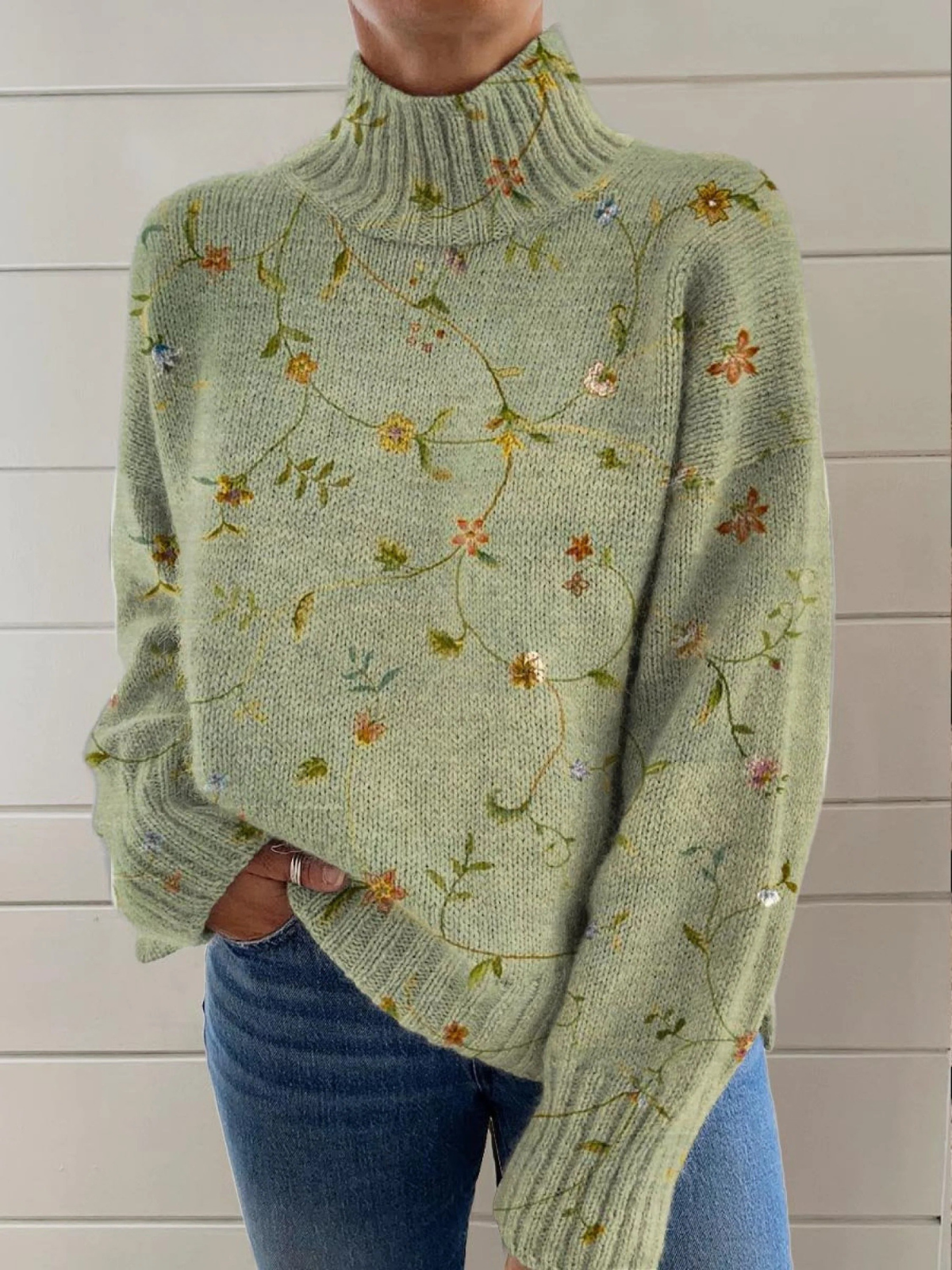 Irene | Floral pattern long-sleeve sweater