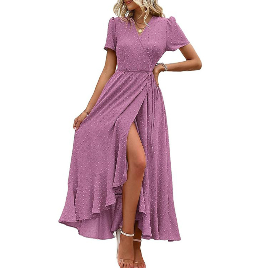 Pilar™ | Classy Flowy Wrap V-Neck Short Sleeve Maxi Dress
